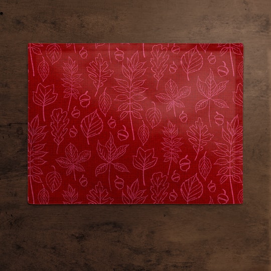 Autumn Pattern Leaves On Red Poly Twill Placemat